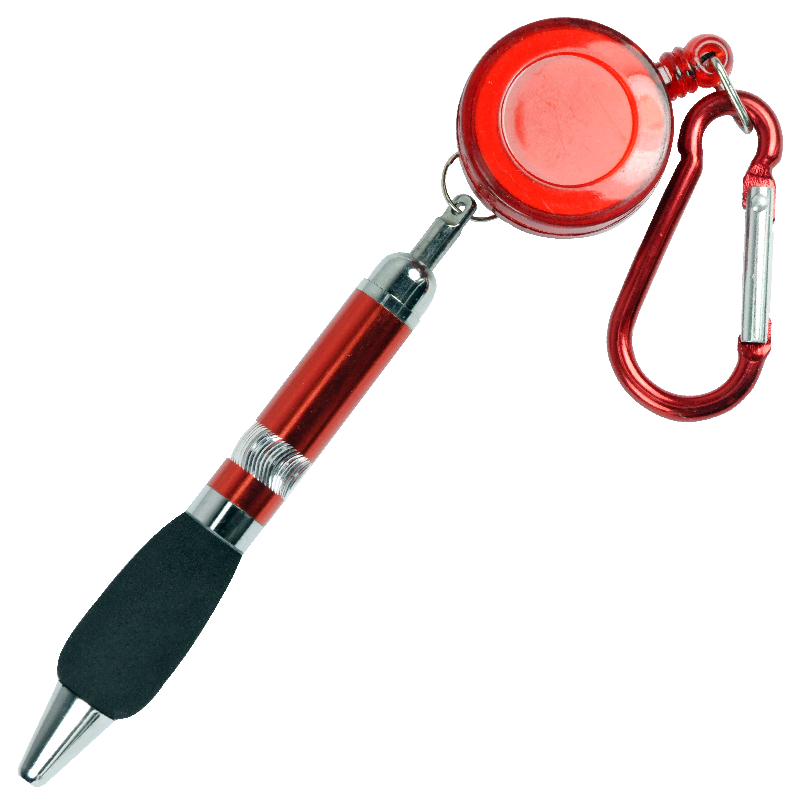 Red Retractable Badge Reel Pen Belt Clip & Carabiner