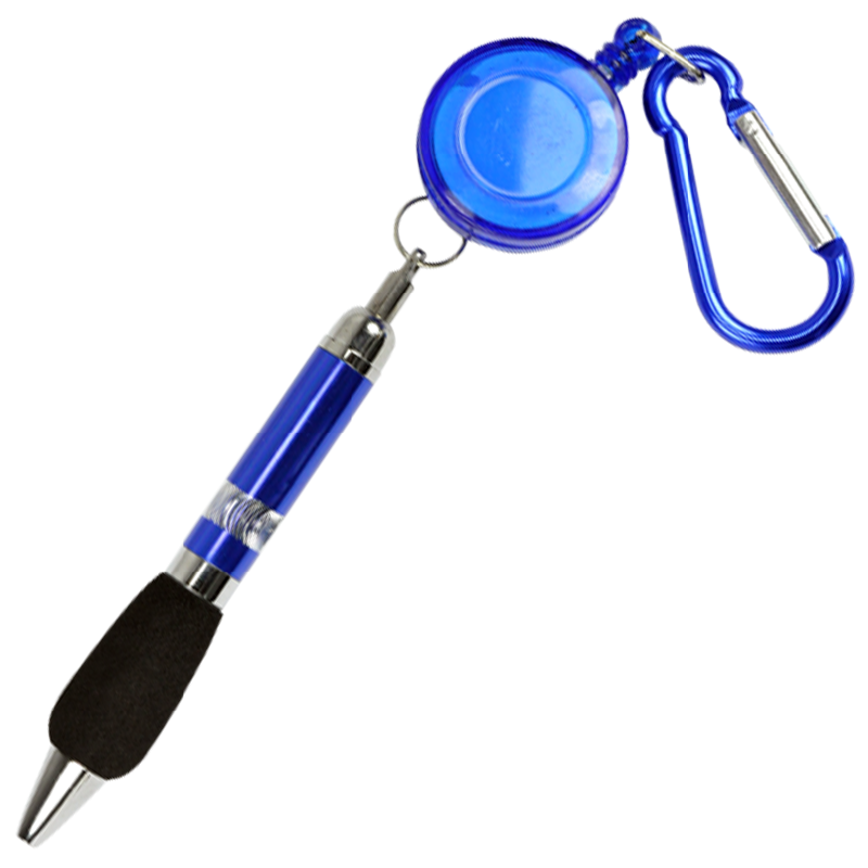 Blue Retractable Badge Reel Pen Belt Clip & Carabiner