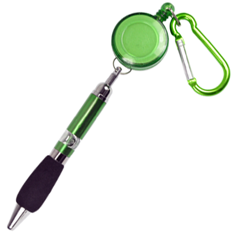 Green Retractable Badge Reel Pen Belt Clip & Carabiner
