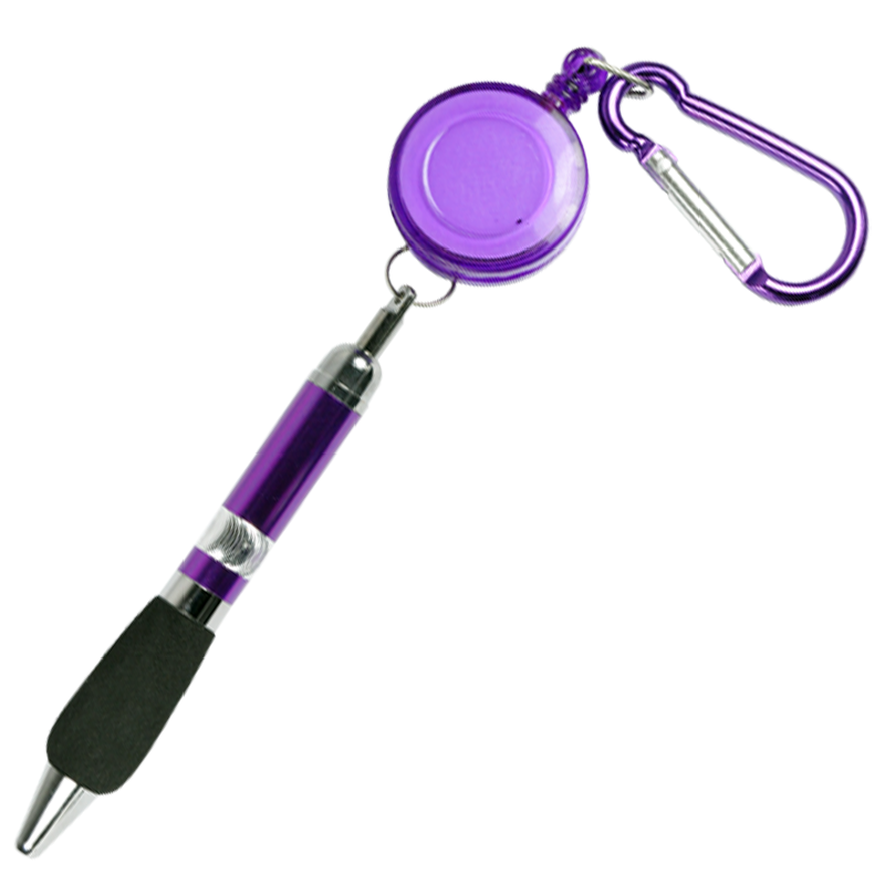 Purple Retractable Badge Reel Pen Belt Clip & Carabiner