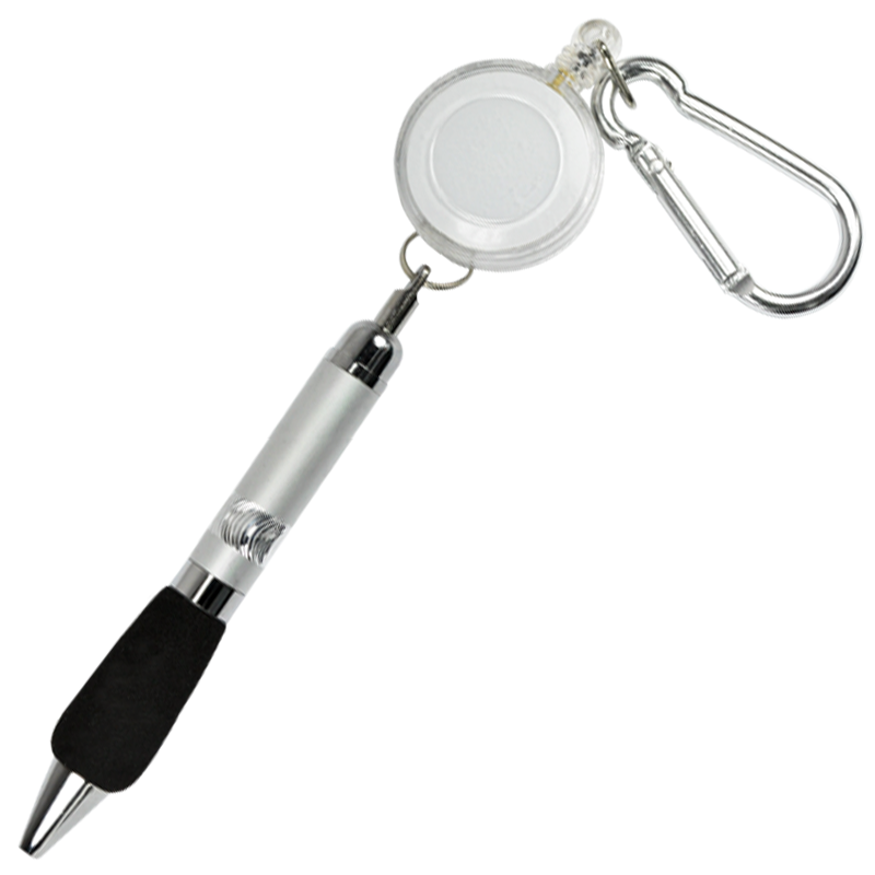 Silver Retractable Badge Reel Pen Belt Clip & Carabiner