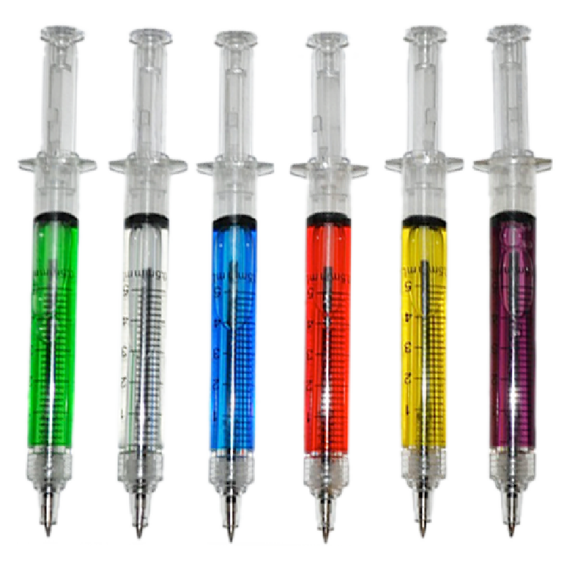 Syringe Pens – Black Ink – Multi Colour x 6