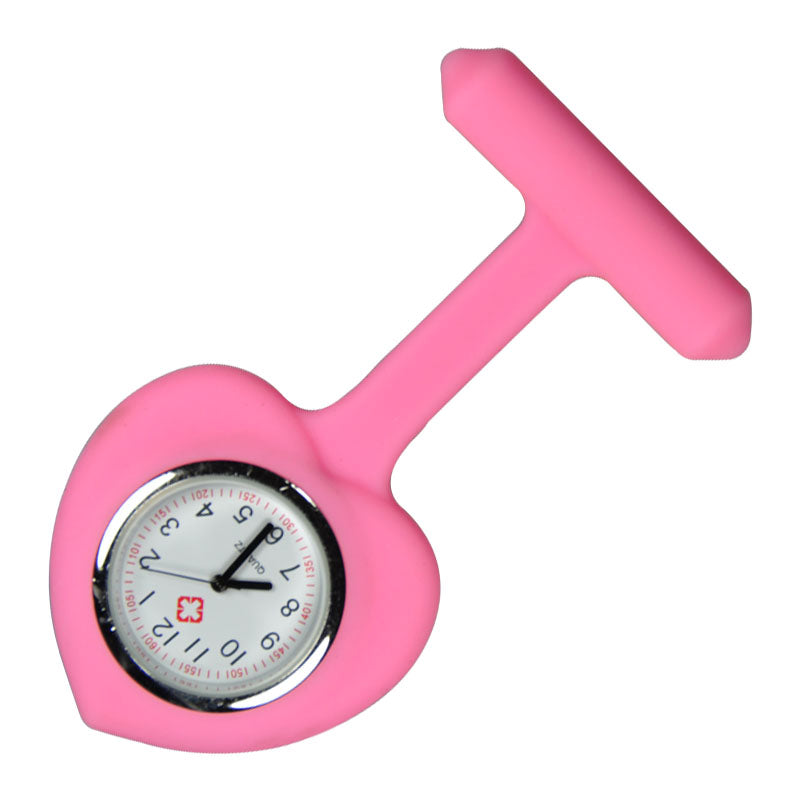 Nurse Brooch Fob Tunic Watch + Baby Pink Silicone Heart Cover