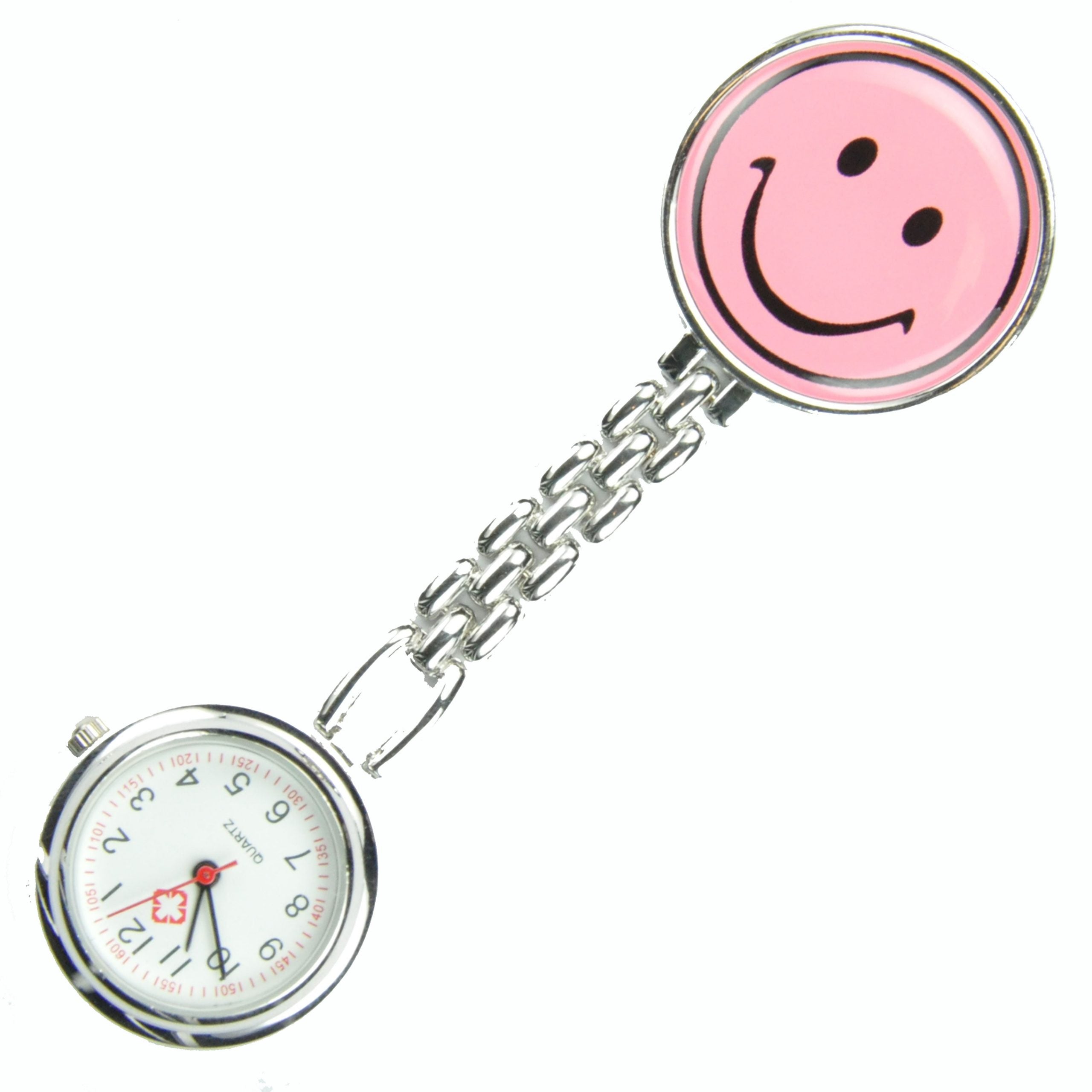 Baby Pink Smile Face Nurse Fob Brooch Pendant Pocket Quartz Watch