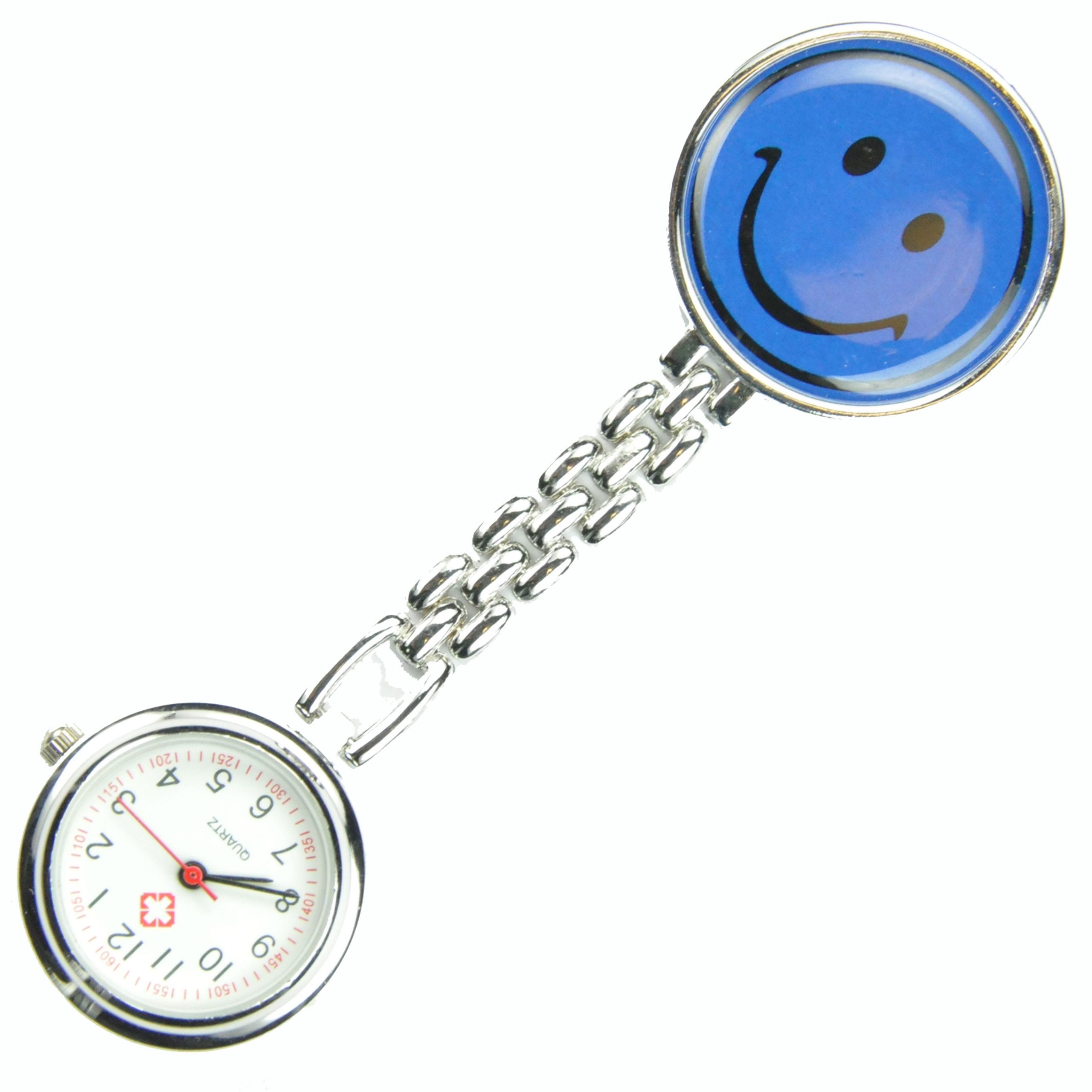 Dark Blue Smile Face Nurse Fob Brooch Pendant Pocket Quartz Watch