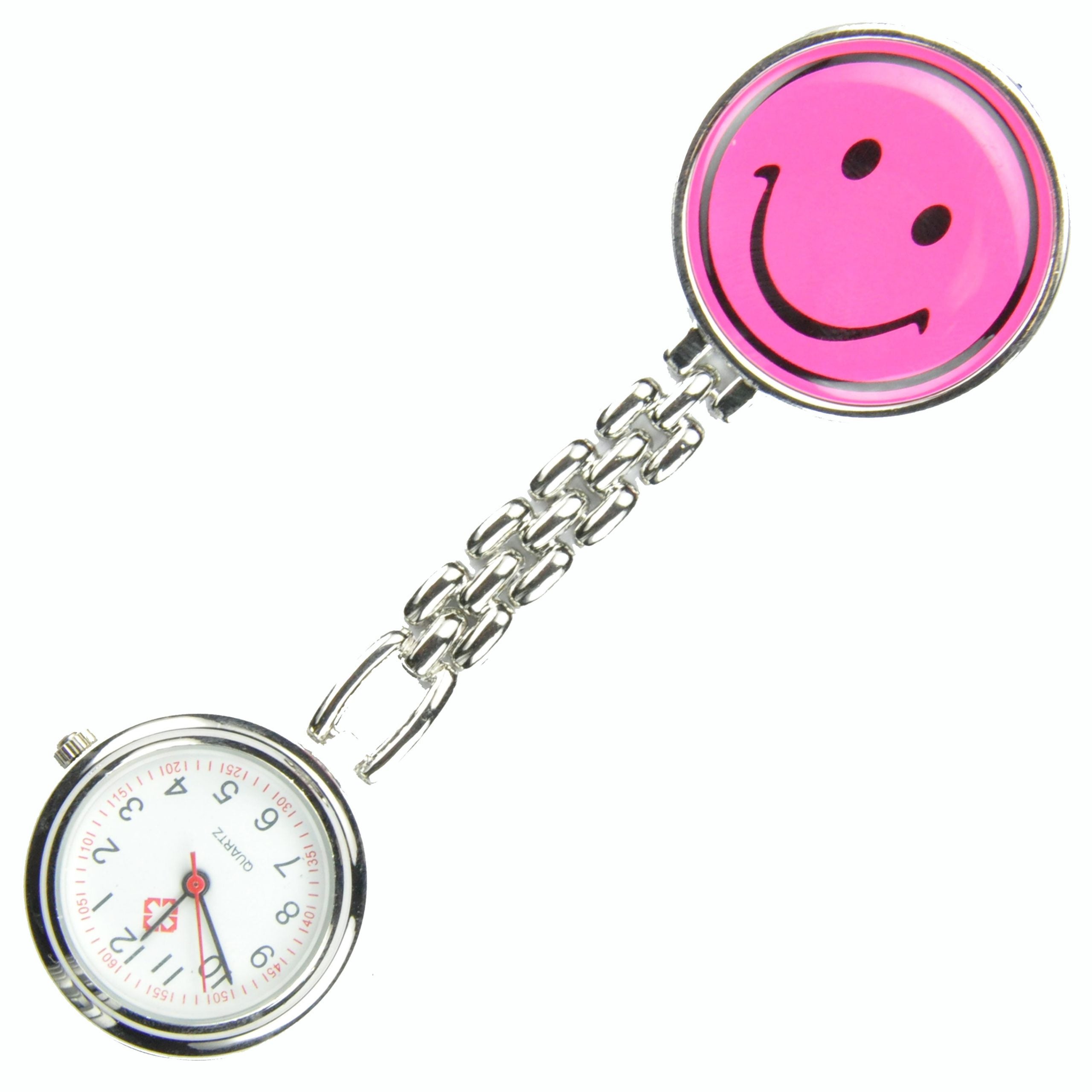 Pink Smile Face Nurse Fob Brooch Pendant Pocket Quartz Watch
