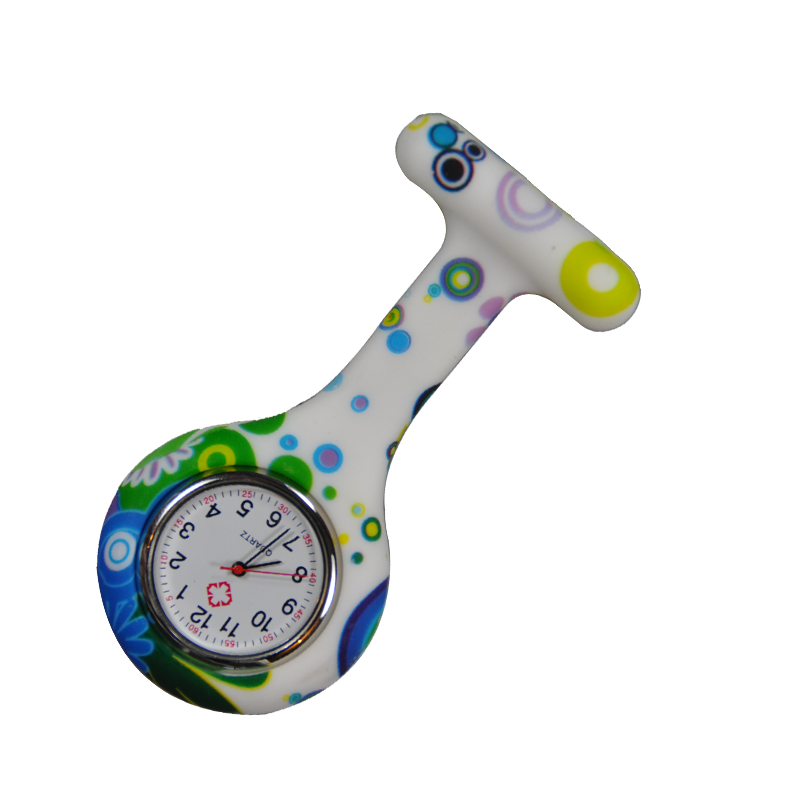 Nurse Brooch Fob Tunic Watch + Rainbow Flowers Print Silicone Cover