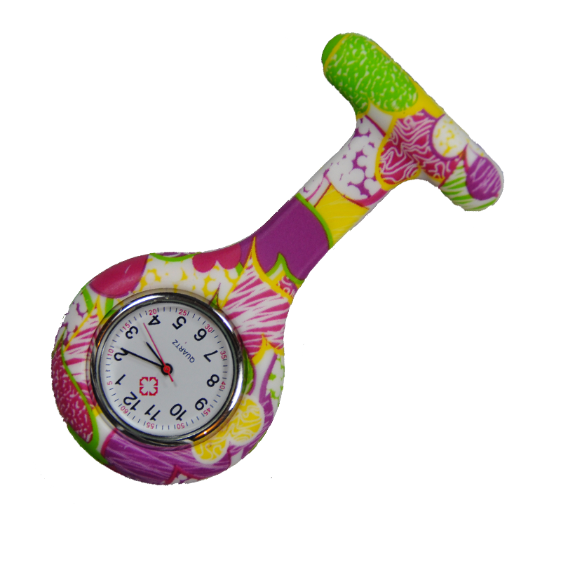 Nurse Brooch Fob Tunic Watch + Big Flowers Print Silicone Cover