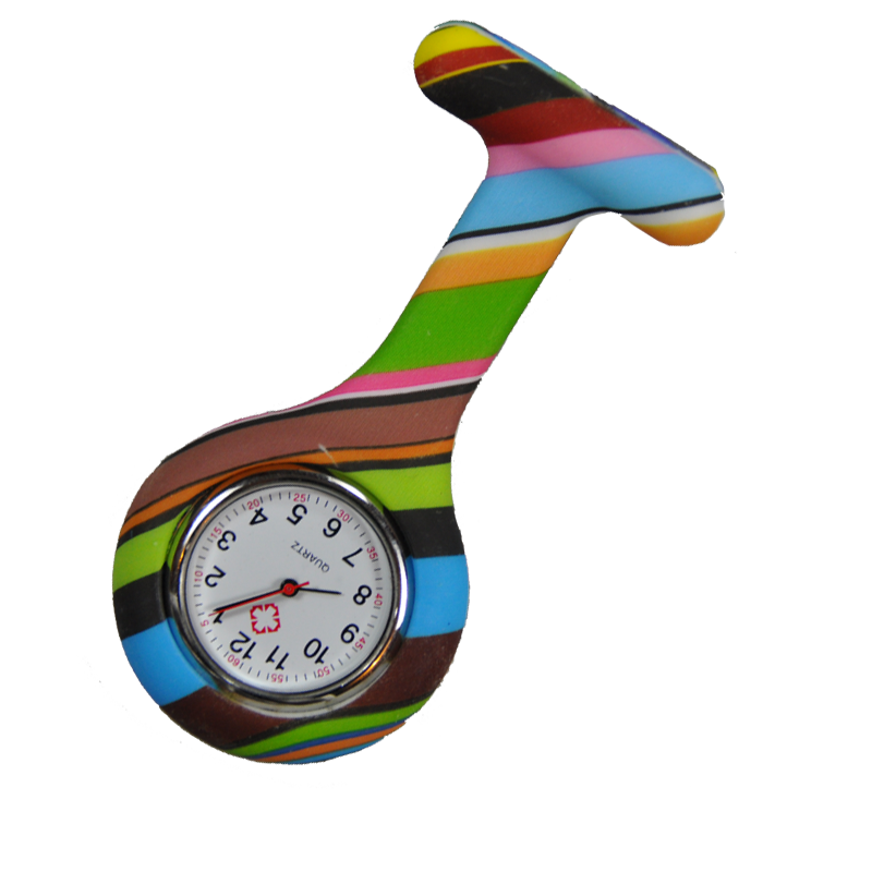 Nurse Brooch Fob Tunic Watch + Bold Stripes Print Silicone Cover
