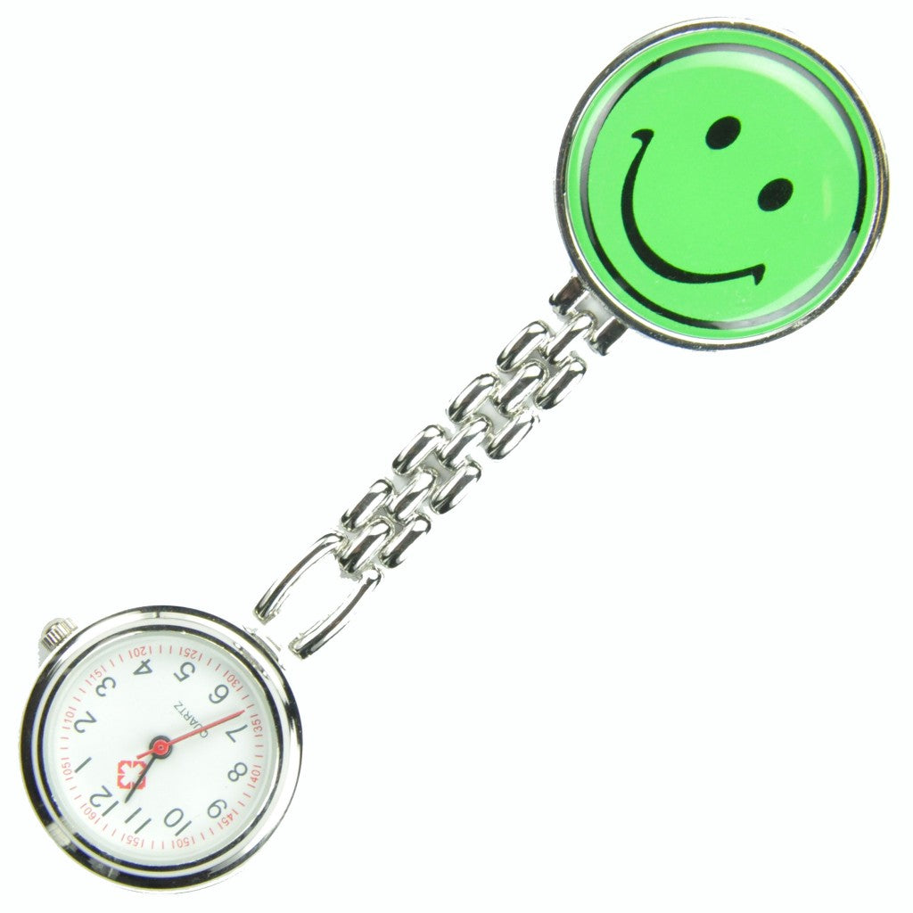 Green Smile Face Nurse Fob Brooch Pendant Pocket Quartz Watch
