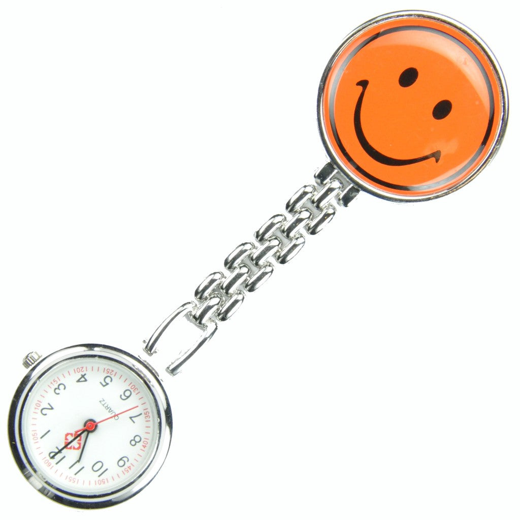Orange Smile Face Nurse Fob Brooch Pendant Pocket Quartz Watch