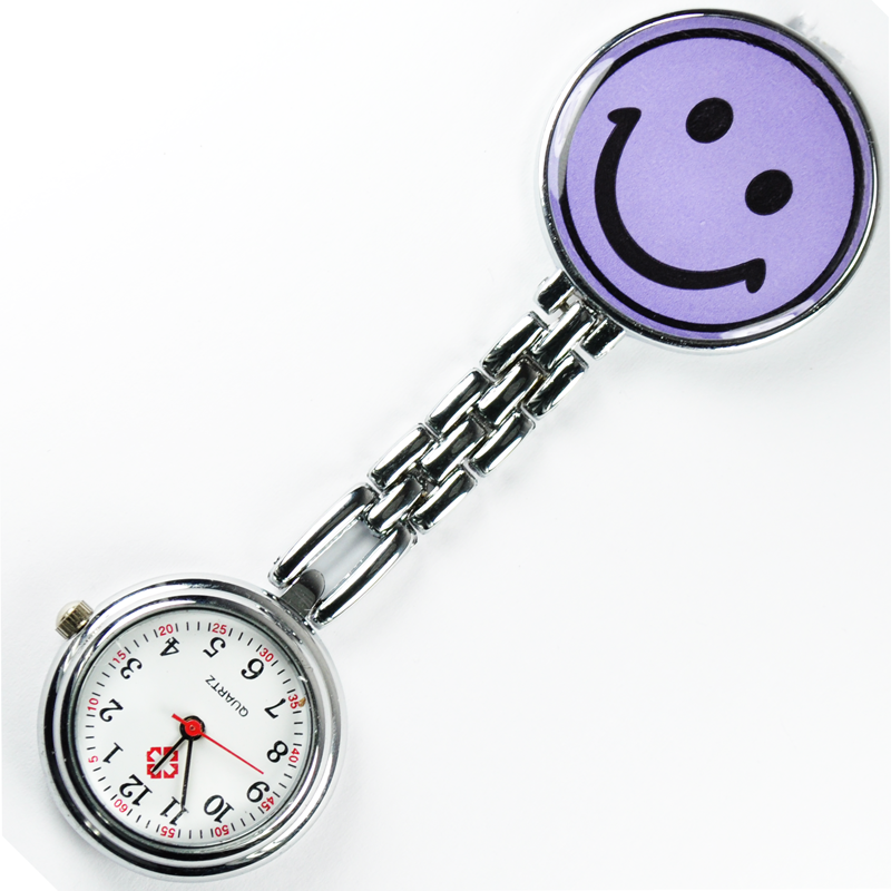 Purple Smile Face Nurse Fob Brooch Pendant Pocket Quartz Watch