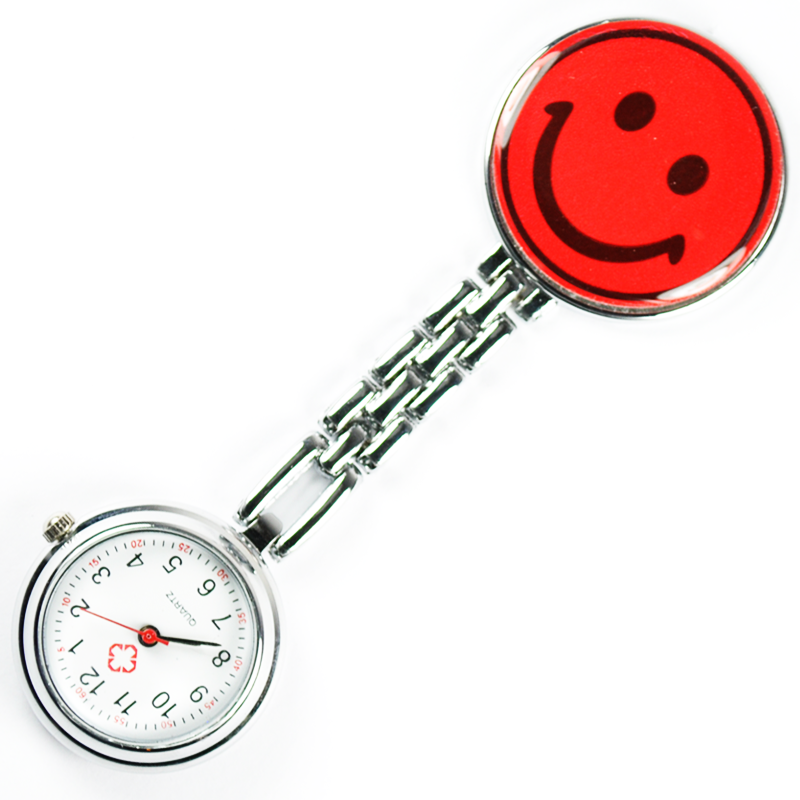 Red Smile Face Nurse Fob Brooch Pendant Pocket Quartz Watch
