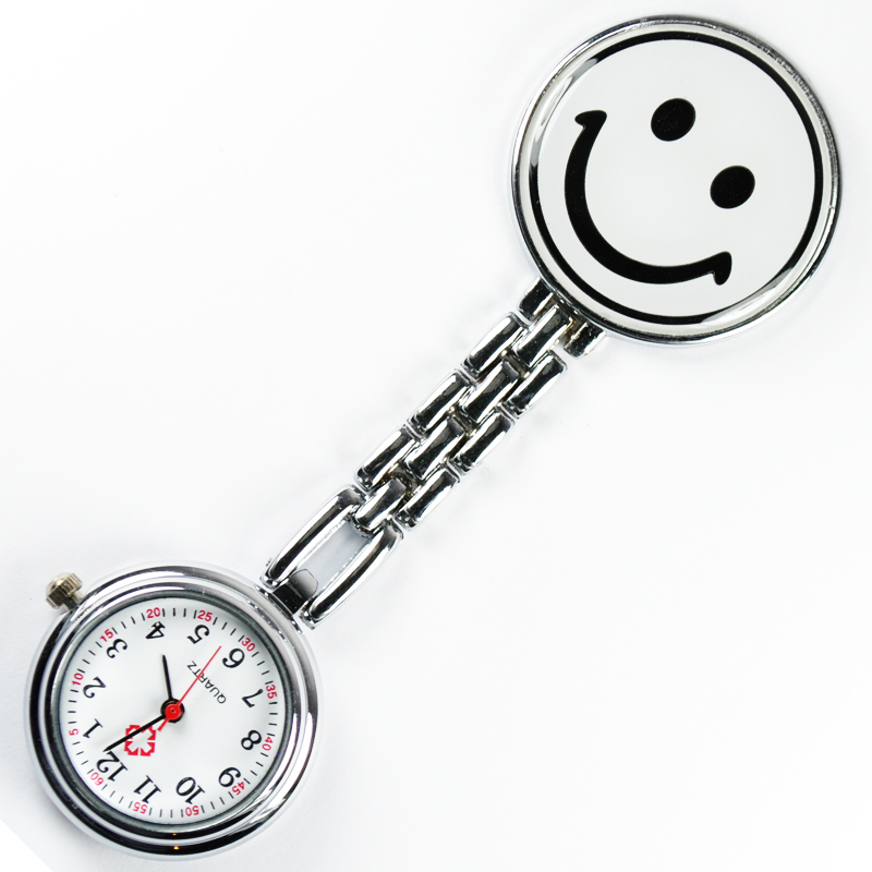 White Smile Face Nurse Fob Brooch Pendant Pocket Quartz Watch