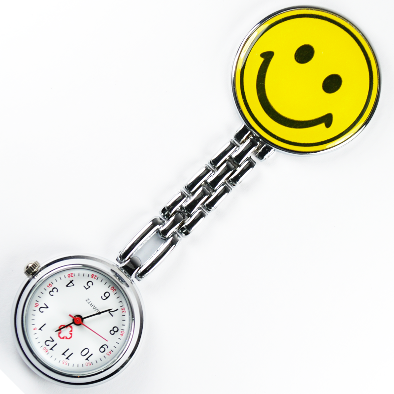 Yellow Smile Face Nurse Fob Brooch Pendant Pocket Quartz Watch